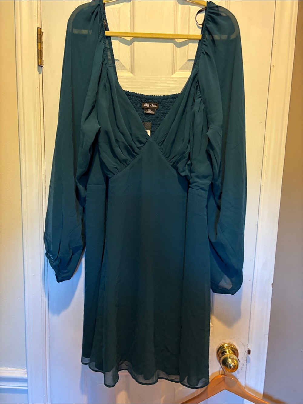 NWT City Chic Deep Teal Flirty Flounce Dress XXL (Plus 22/24) Balloon Sleeve - Picture 2 of 5